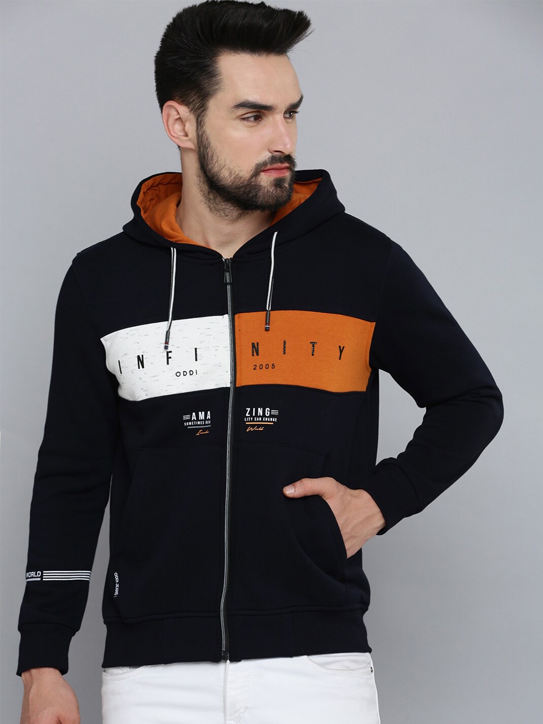 

SHOWOFF Typography Printed Hooded Neck Cotton Sweatshirt, Navy blue