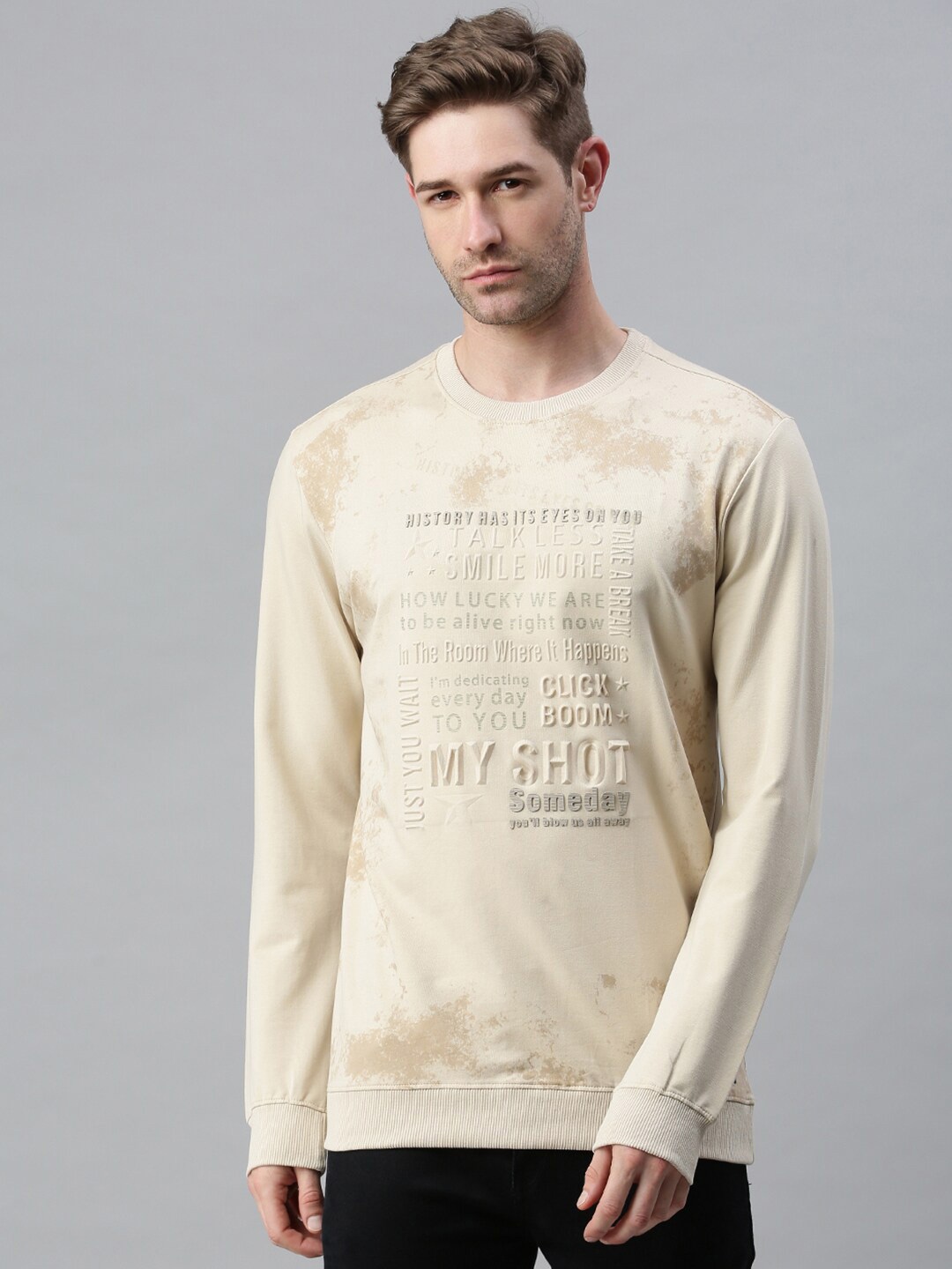 

SHOWOFF Typography Printed Cotton Sweatshirt, Beige