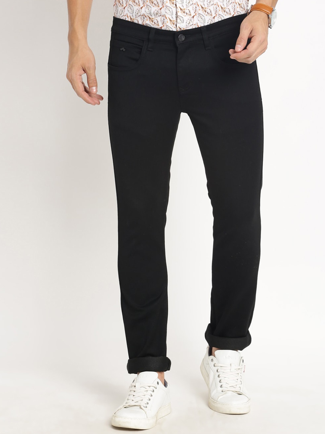 

Turtle Men Mid-Rise Narrow Tapered Fit Clean Look Stretchable Jeans, Black