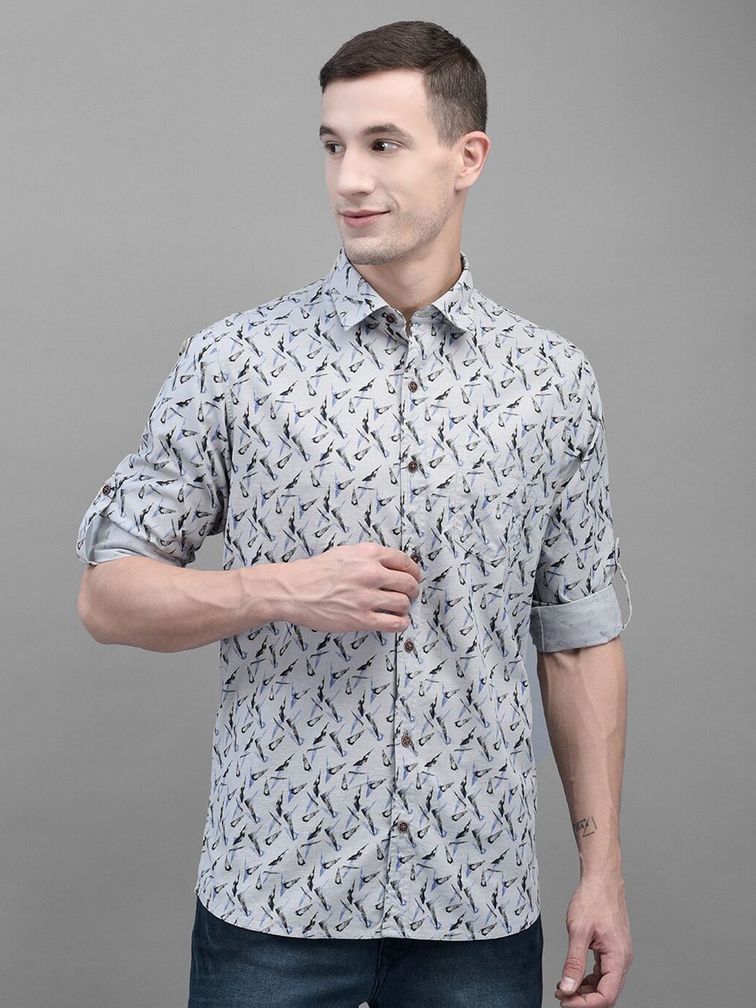 

Canary London Smart Slim Fit Opaque Abstract Printed Casual Cotton Linen Shirt, Grey