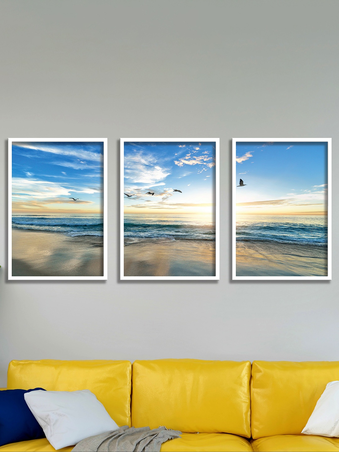 

SAF Blue & Beige Sea & Waves 3 Pieces Framed Wall Art