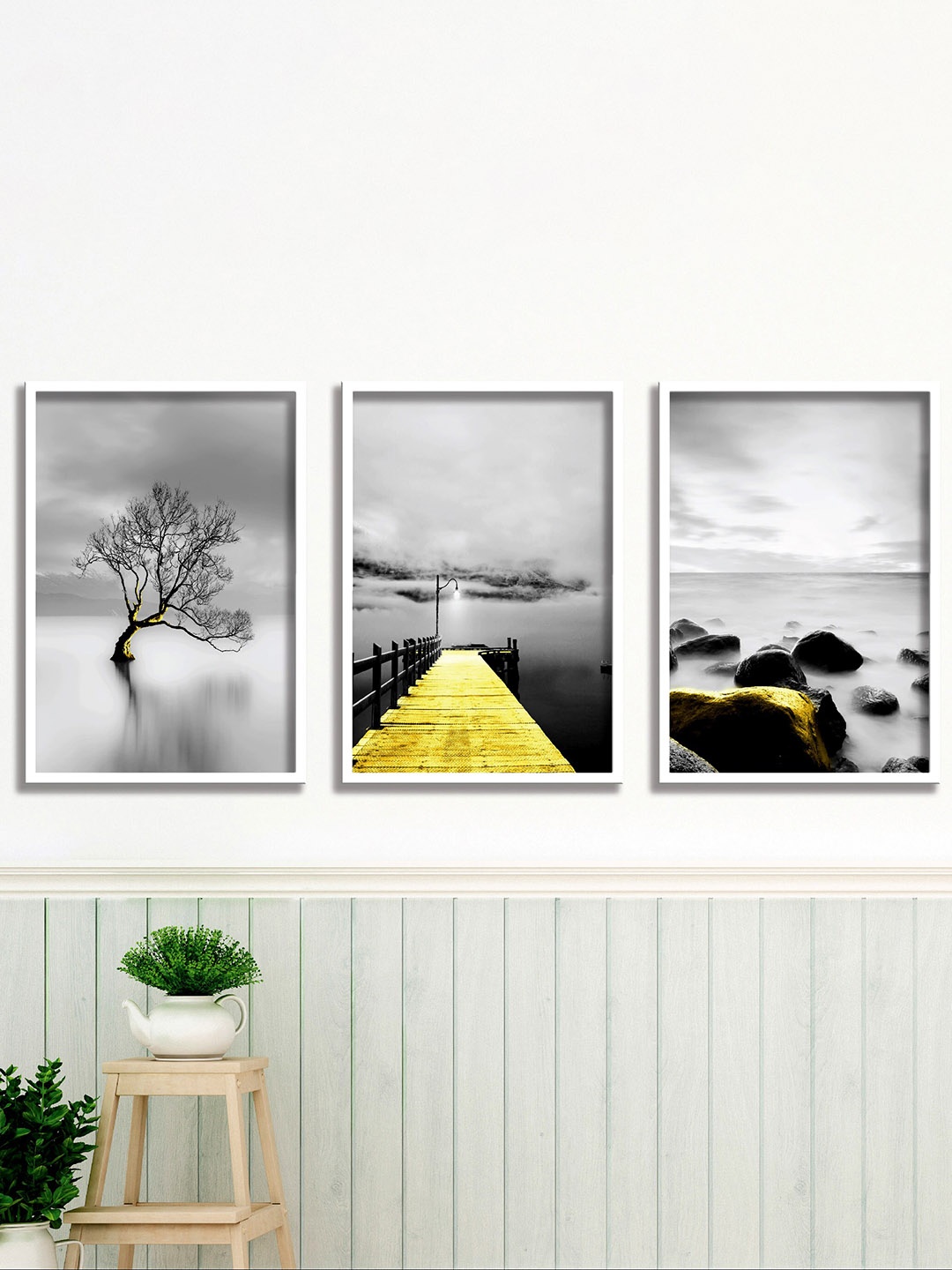 

SAF Grey & Yellow Water Bridge & Tree 3 Pieces Framed Wall Art