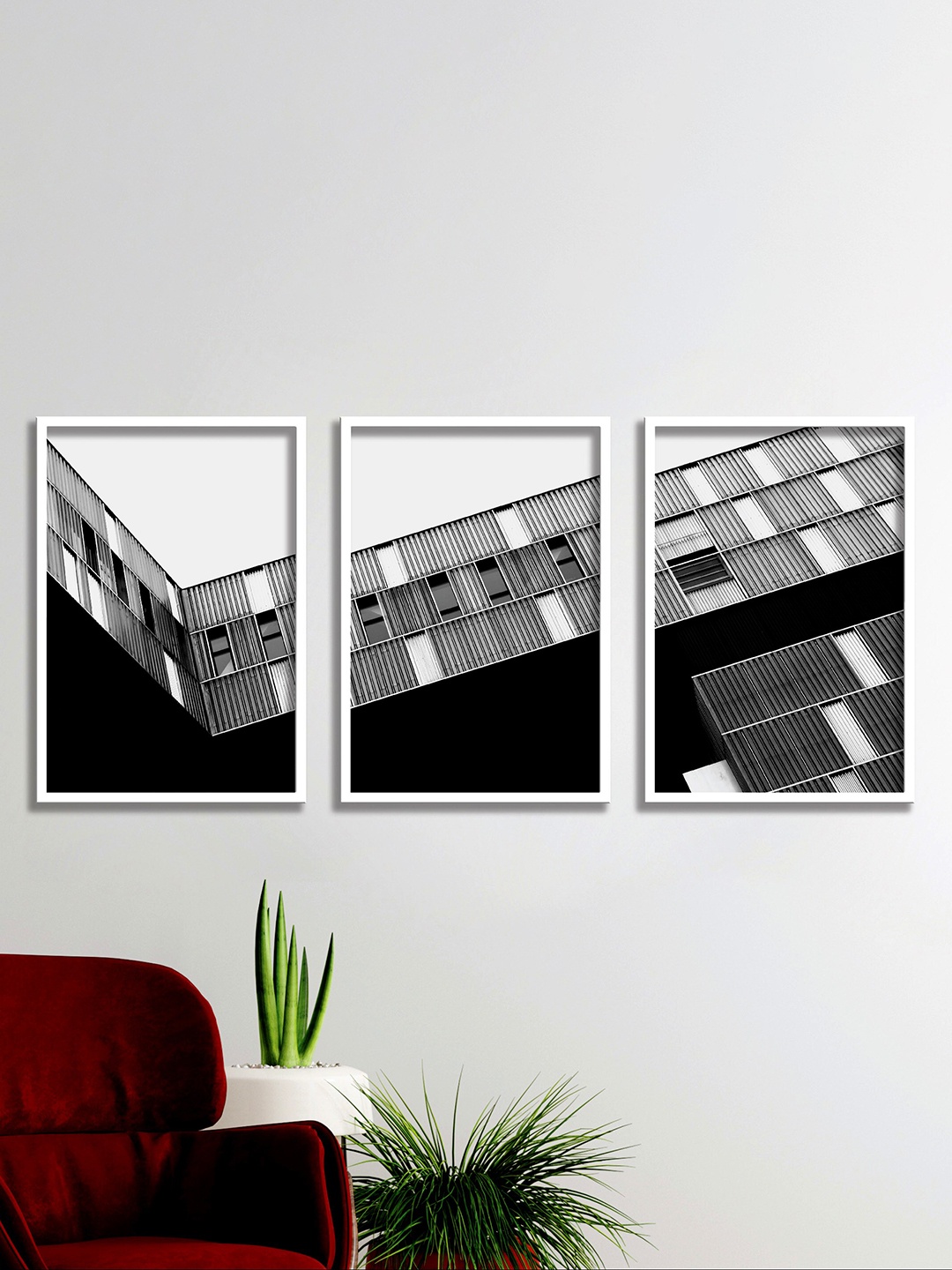 

SAF Grey & White 3 Pieces UV Coated Framed Wall Art