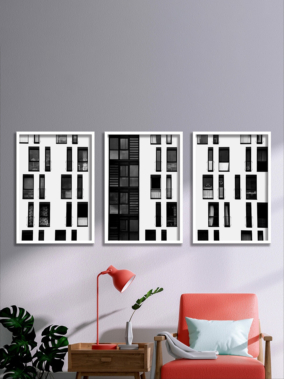 

SAF Black & White 3 Pieces UV Coated Building Framed Wall Art