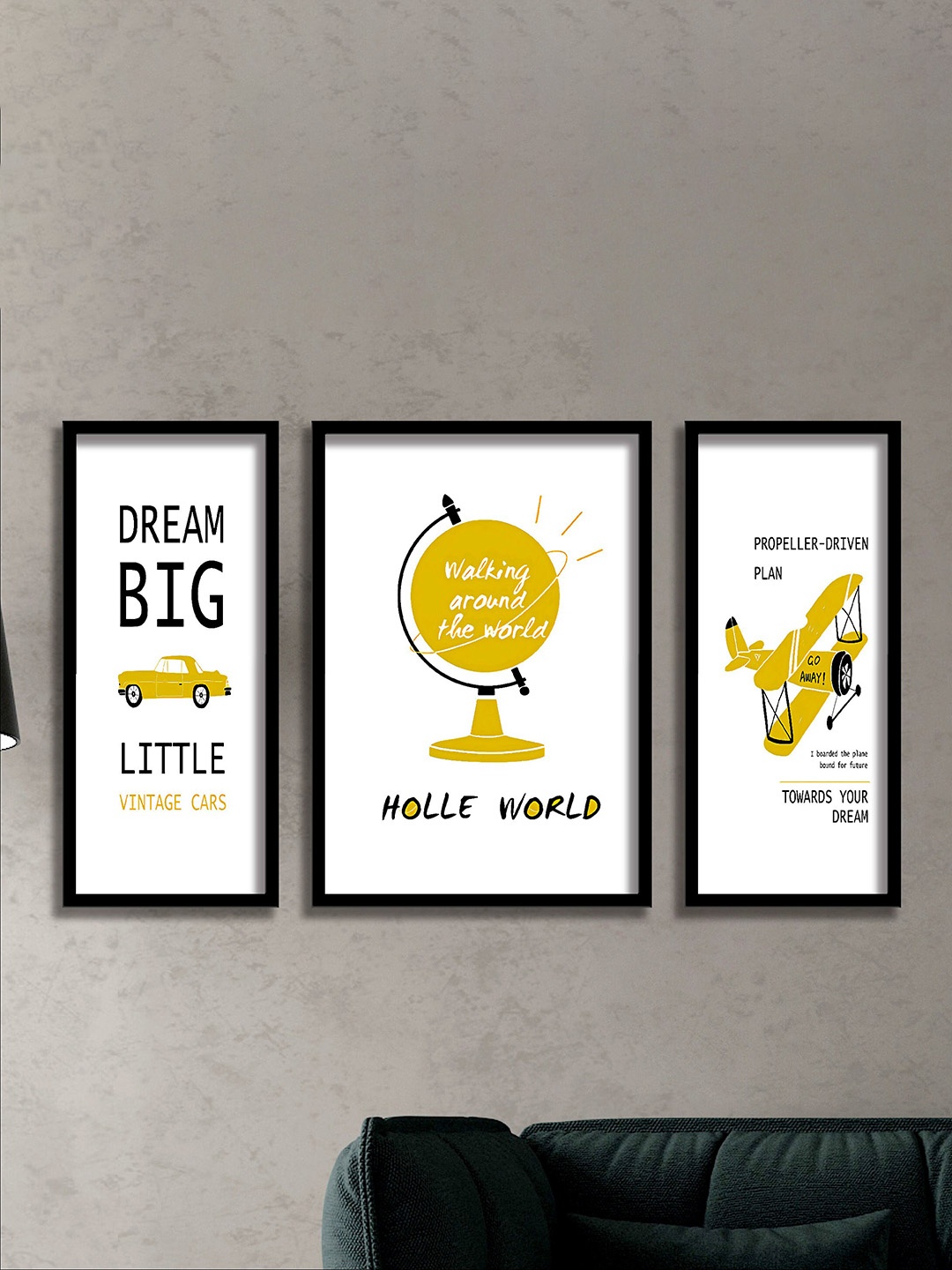 

SAF 3 Pieces White & Yellow Motivational Quotes Painting Framed Wall Art