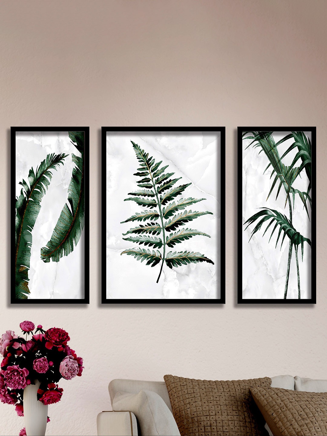 

SAF White & Green 3 Pieces Tropical Leaves Painting Framed Wall Arts