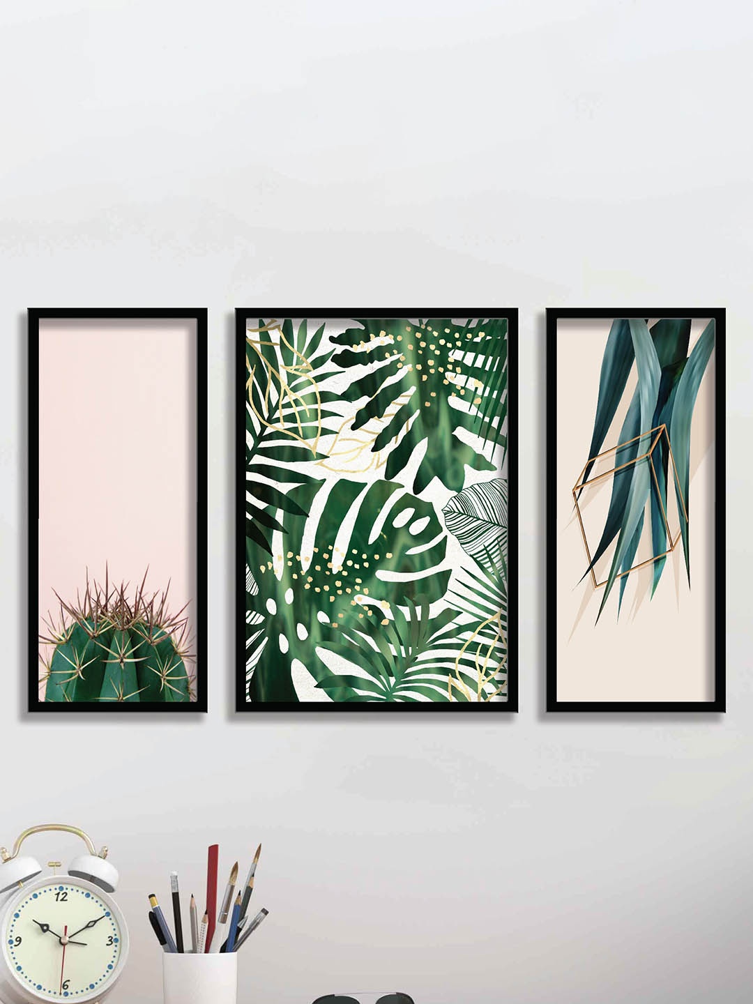 

SAF Green & Beige 3 Pieces Tropical Leaves Painted Framed Wall Art