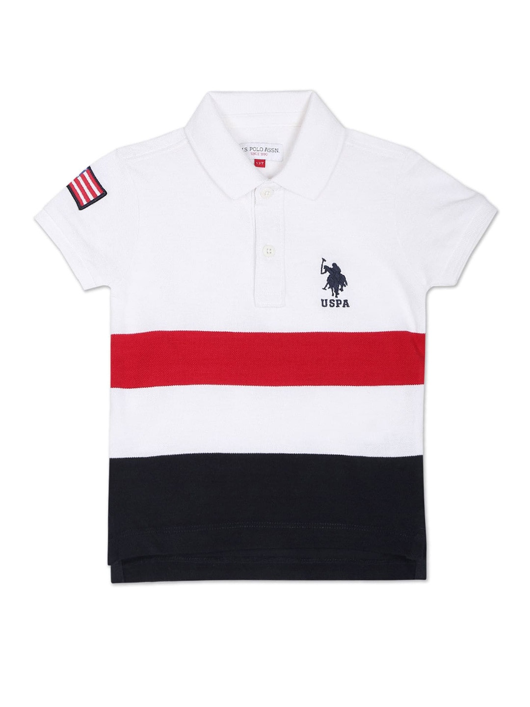 

U.S. Polo Assn. Kids Boys Polo Collar Colourblocked Pure Cotton T-shirt, White