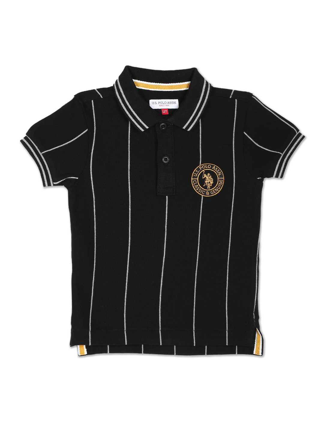 

U.S. Polo Assn. Kids Boys Striped Polo Collar Pure Cotton T-shirt, Black