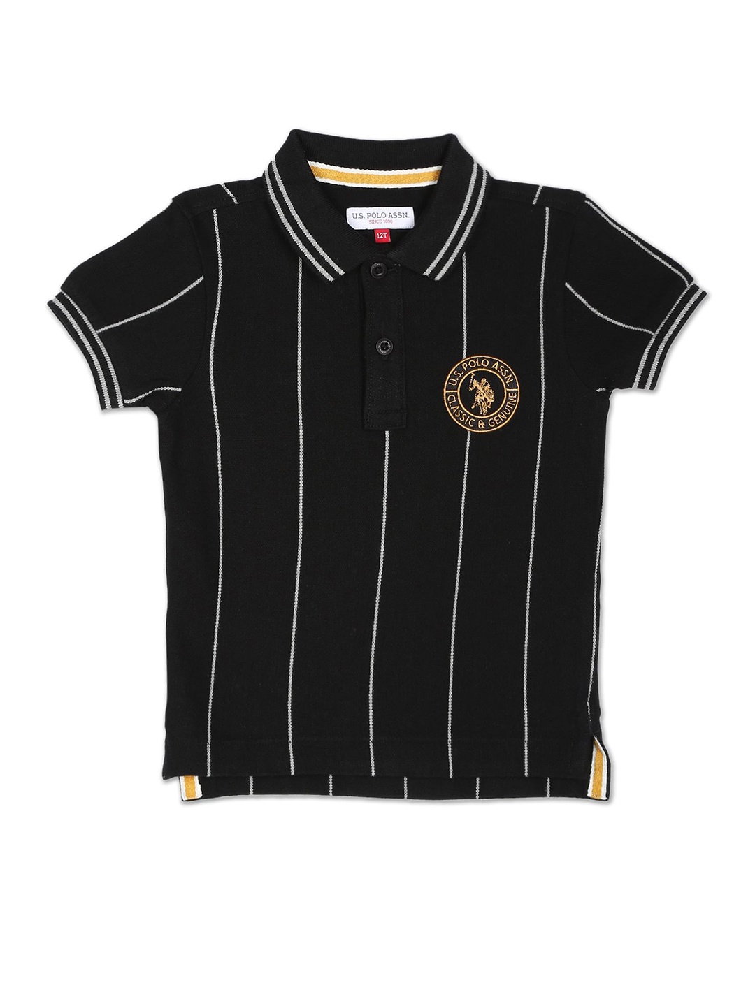 

U.S. Polo Assn. Kids Boys Striped Polo Collar Pure Cotton T-shirt, Black