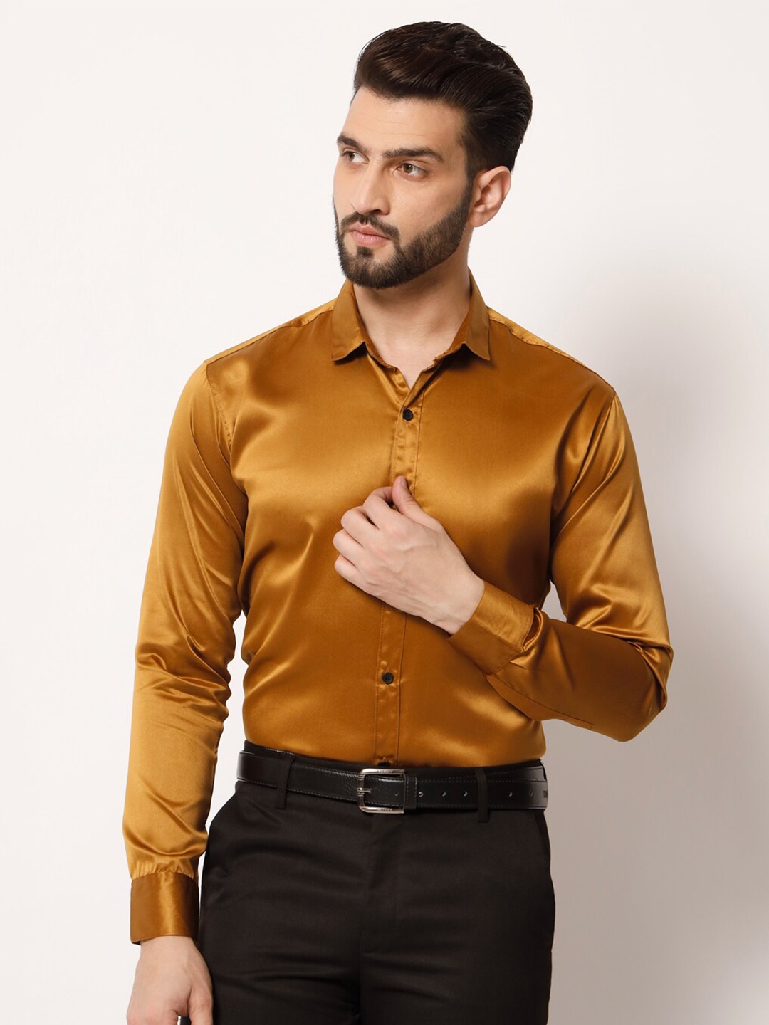 

SURHI Spread Collar Smart Fit Twill Party Shirt, Brown