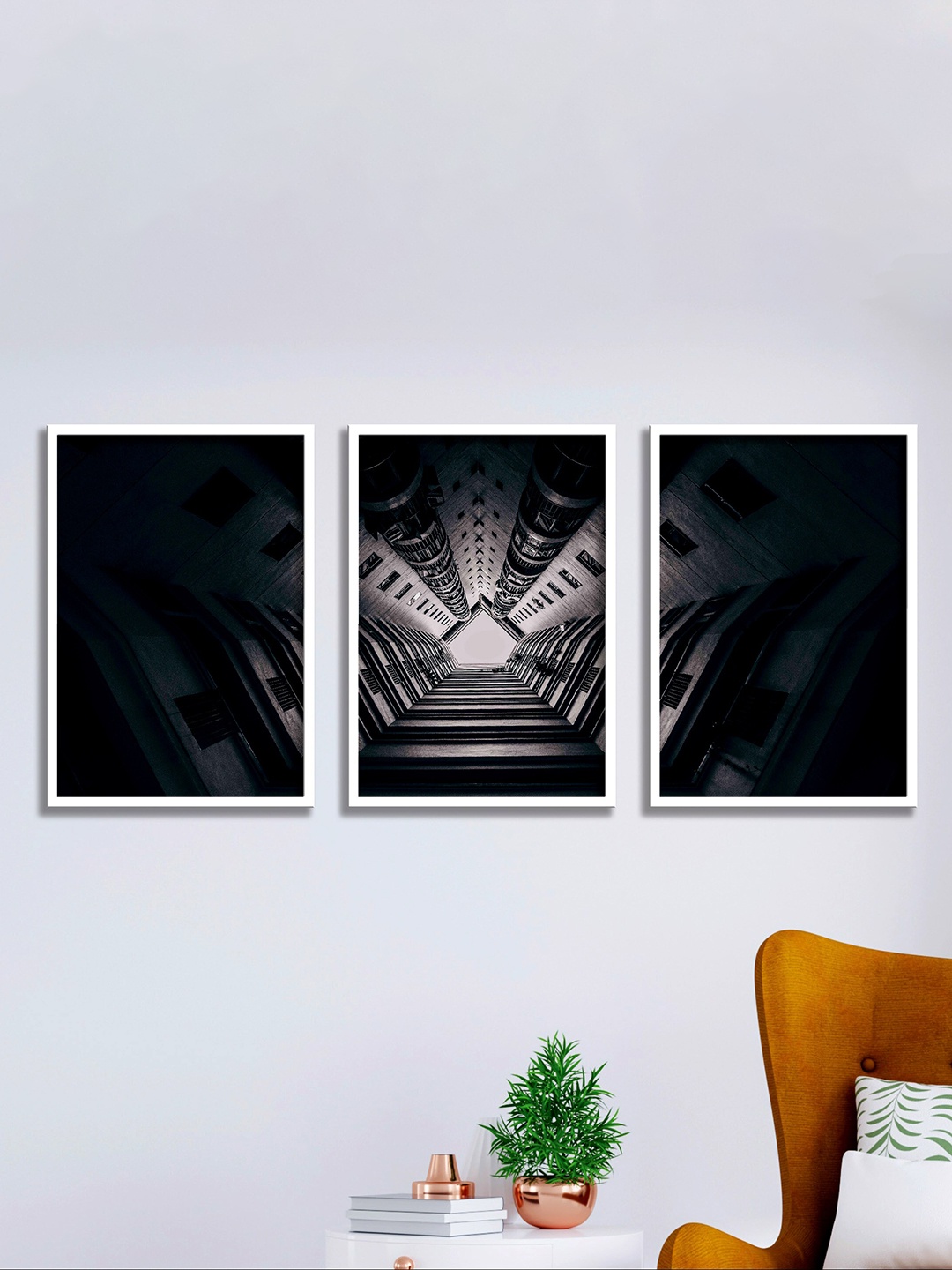 

SAF Black & Grey 3 Pieces Abstract Painting UV Coating Finish Wall Arts