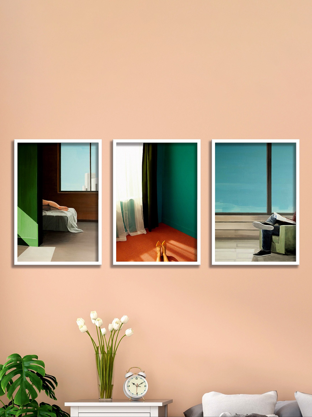 

SAF Brown & Green 3 Pieces Abstract Painting Wall Arts