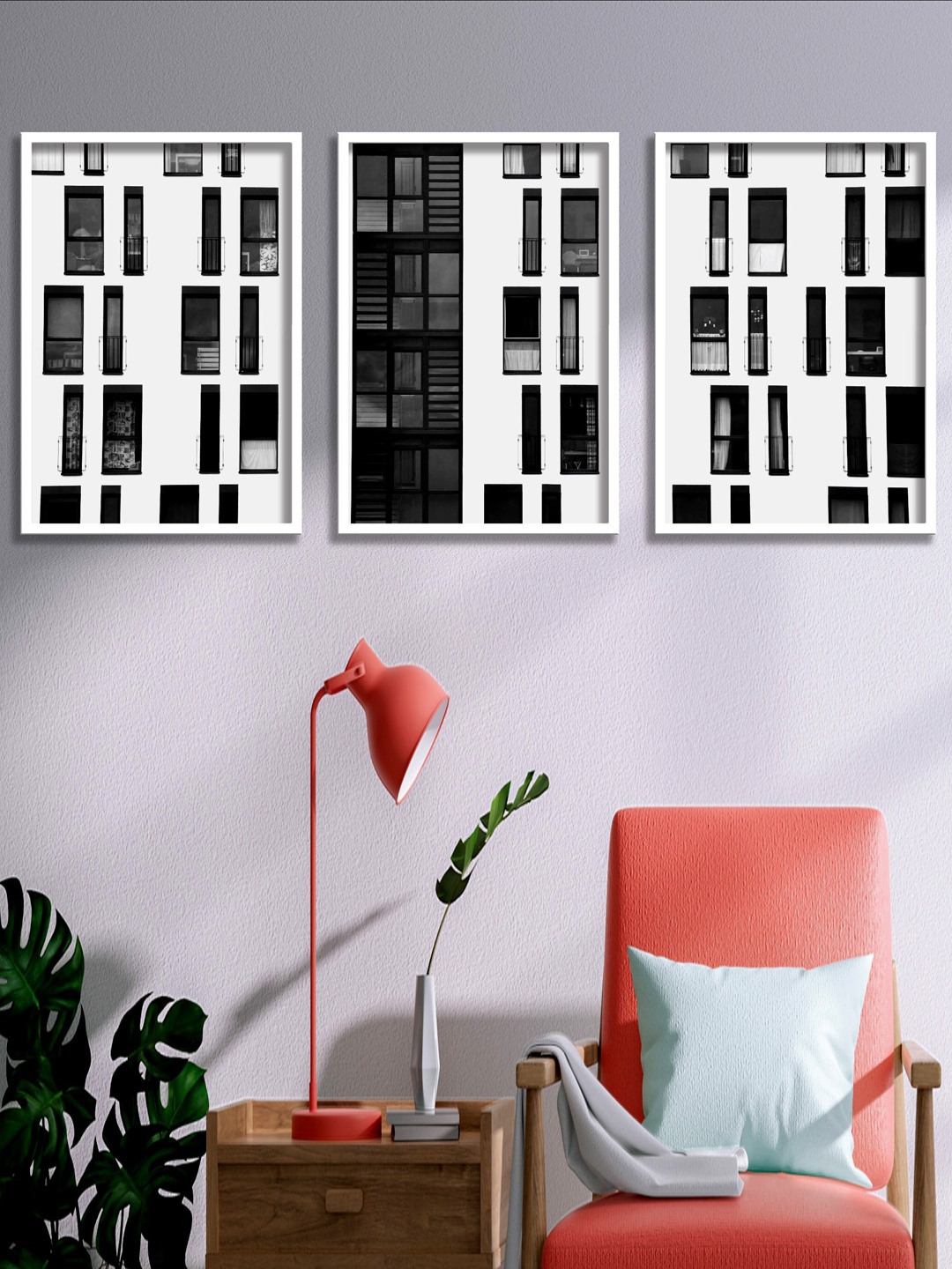 

SAF Black & White 3 Pieces Abstract Painting Wall Arts