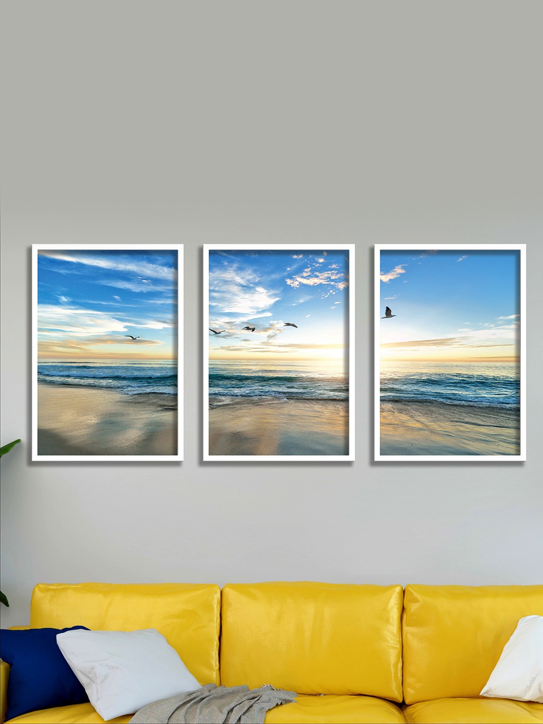 

SAF Blue & Beige 3 Pieces Sea & Waves Painting Wall Arts