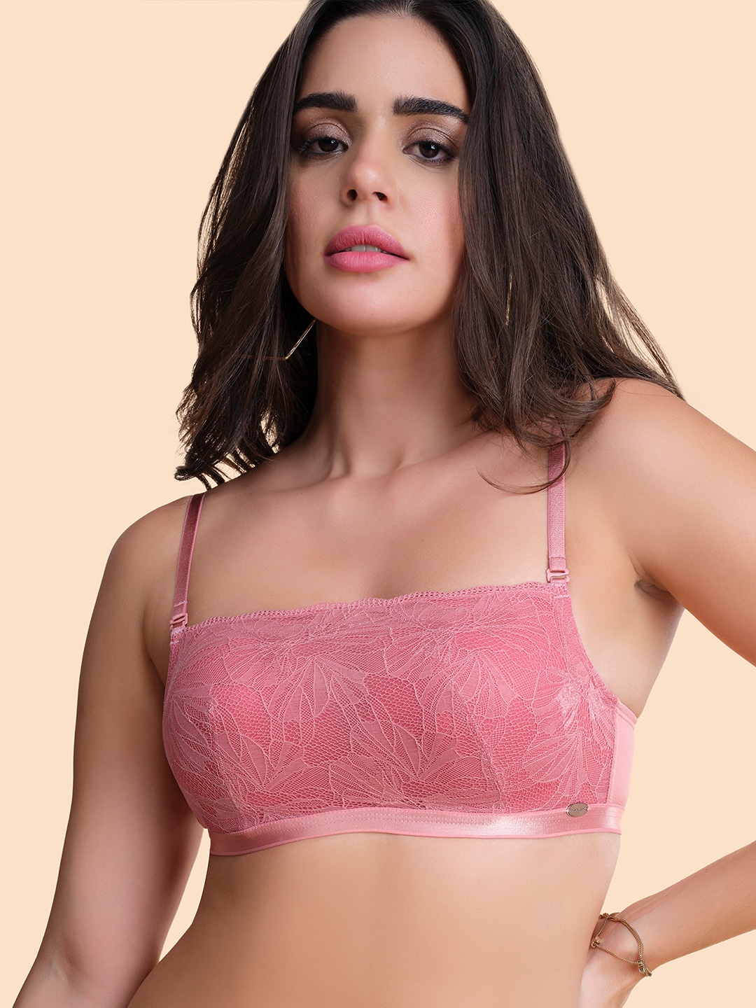 

Enamor Padded Full Coverage Underwired Lace Detail Camisole Push-up Bra F116, Pink