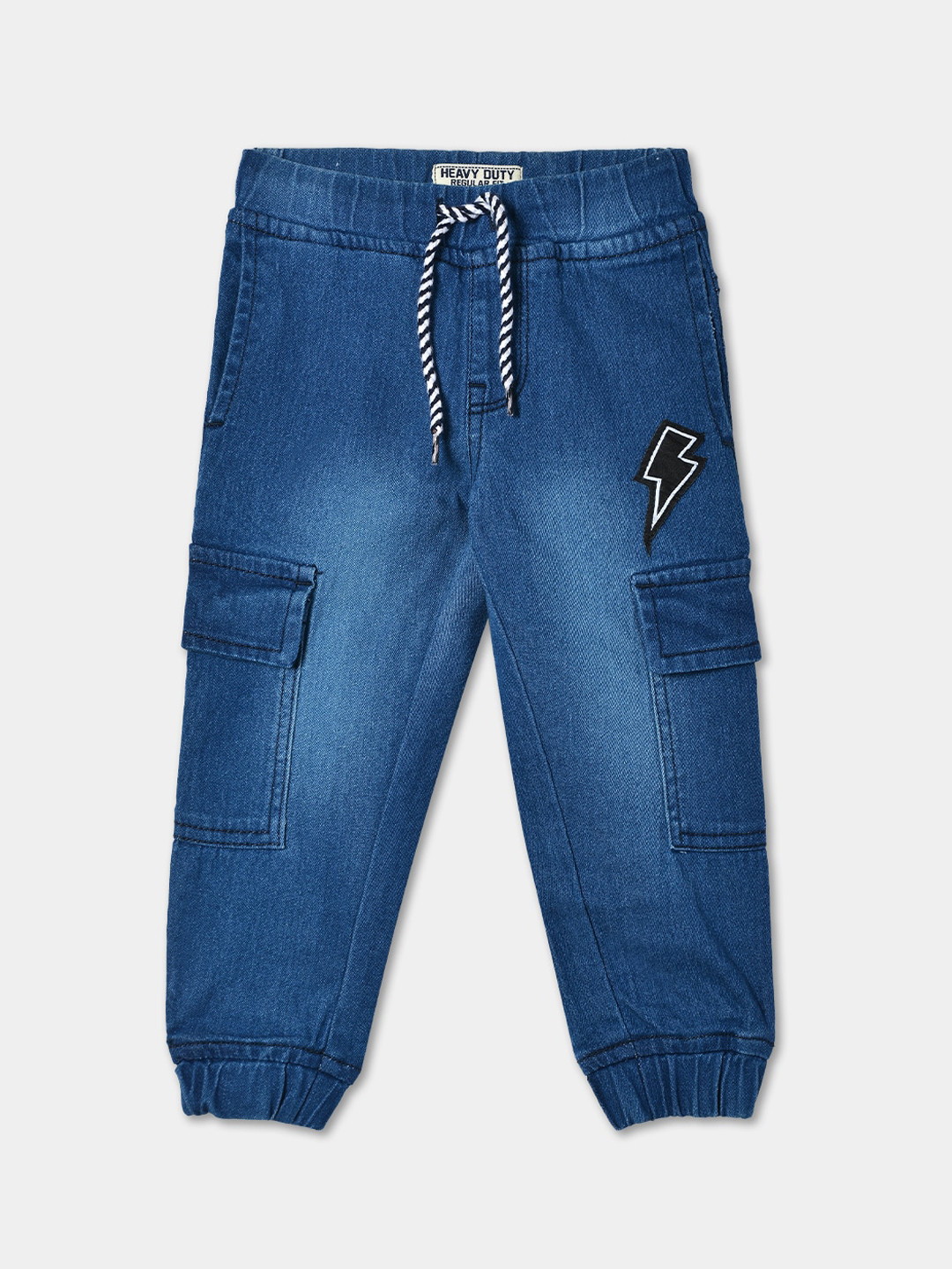 

R&B Boys Mid Rise Cotton Light Fade Joggers Jeans, Blue