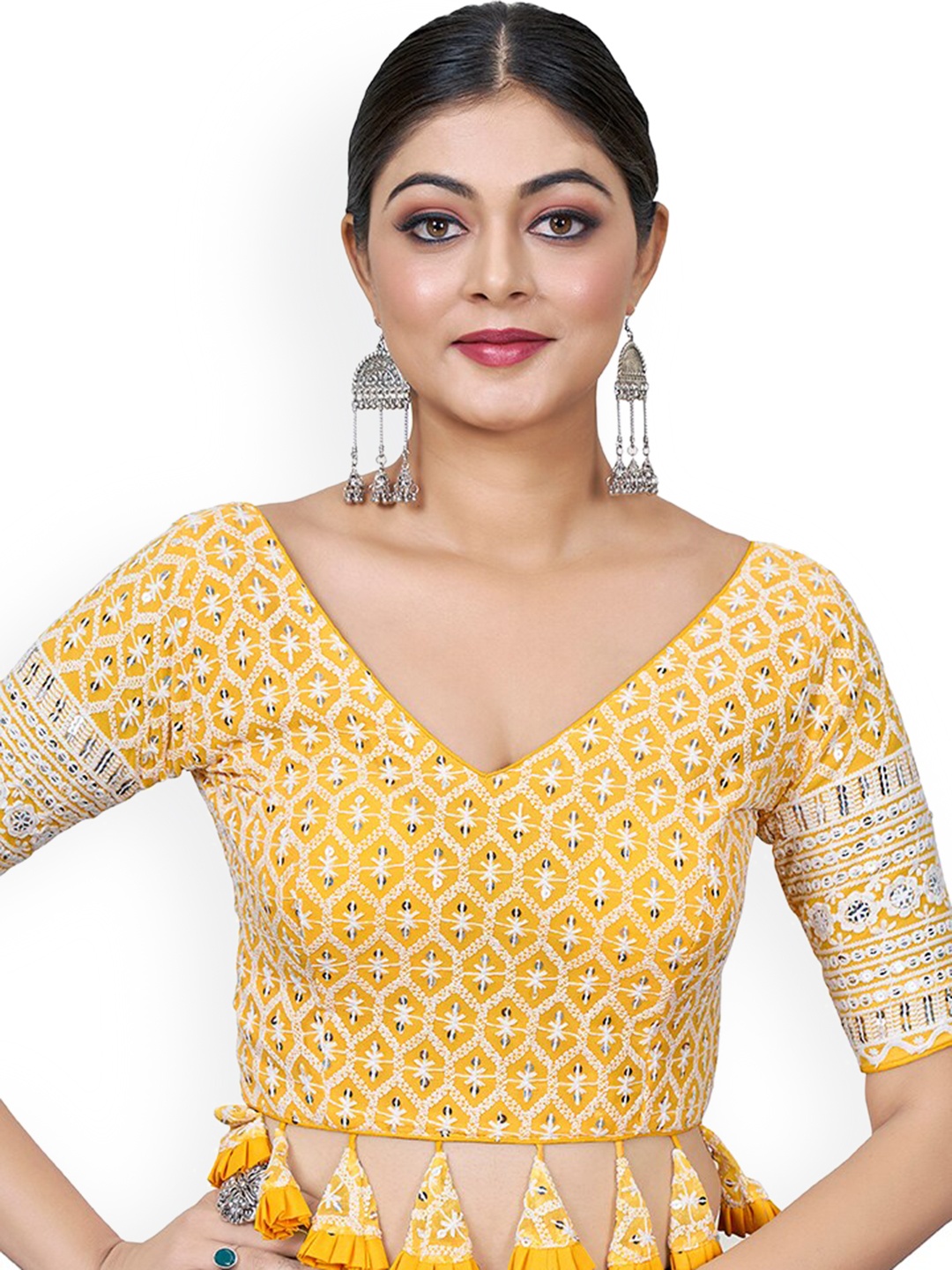 

SHOPGARB Women Embroidered Saree Blouse, Yellow