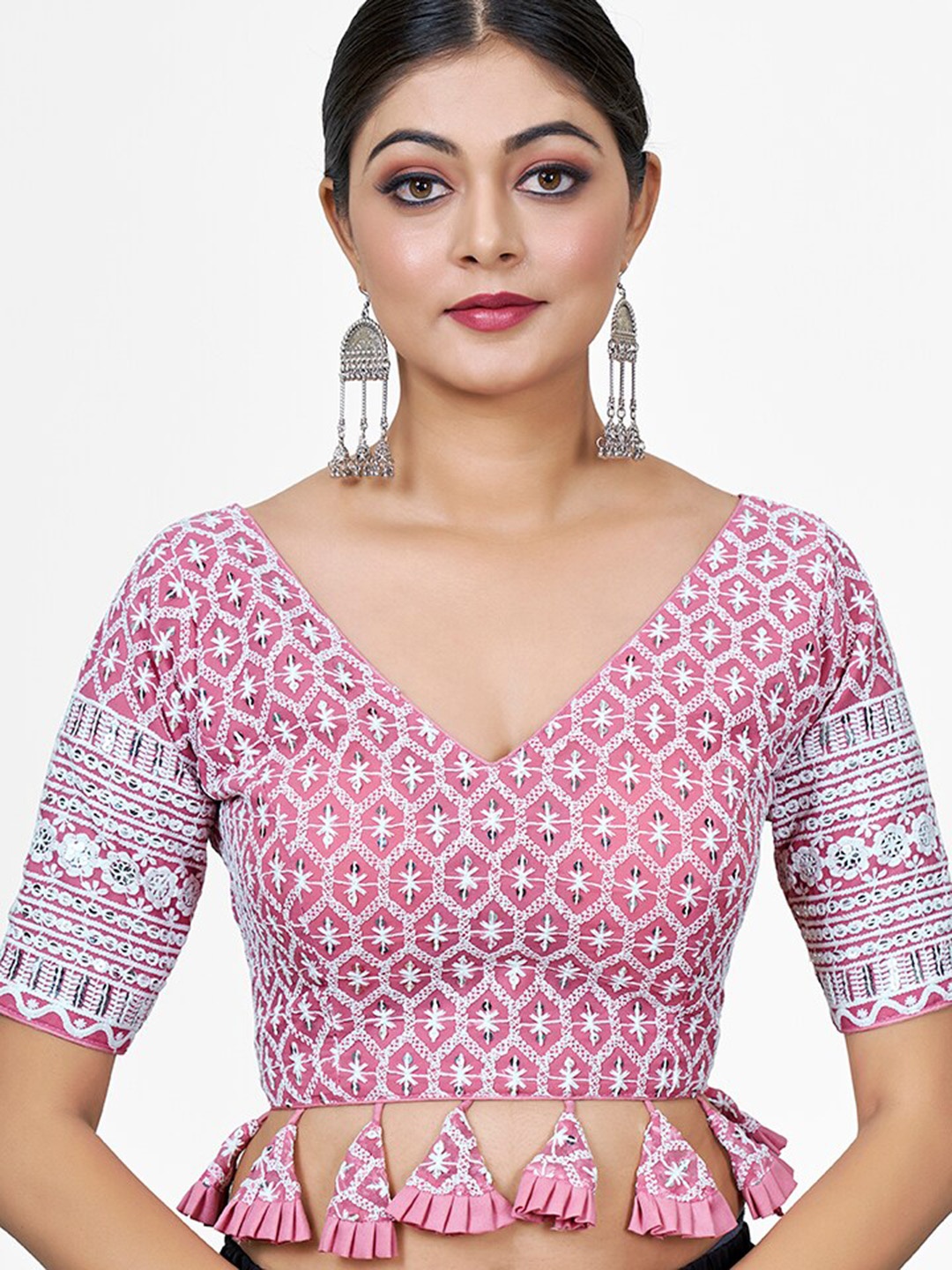 

SHOPGARB Embroidered Sequinned Saree Blouse, Pink