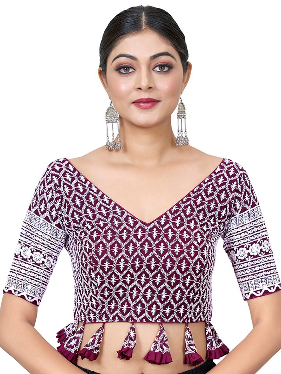 

SHOPGARB Embroidered Saree Blouse, Purple