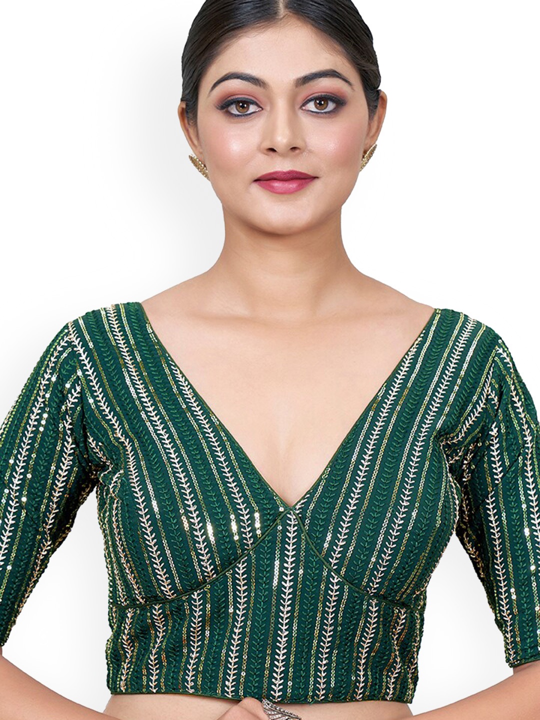 

SHOPGARB Embroidered Saree Blouse, Green
