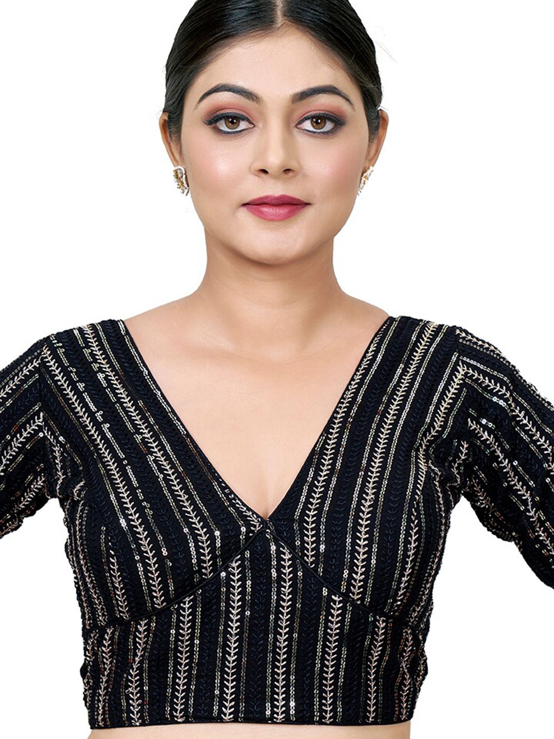 

SHOPGARB Embroidered Saree Blouse, Black