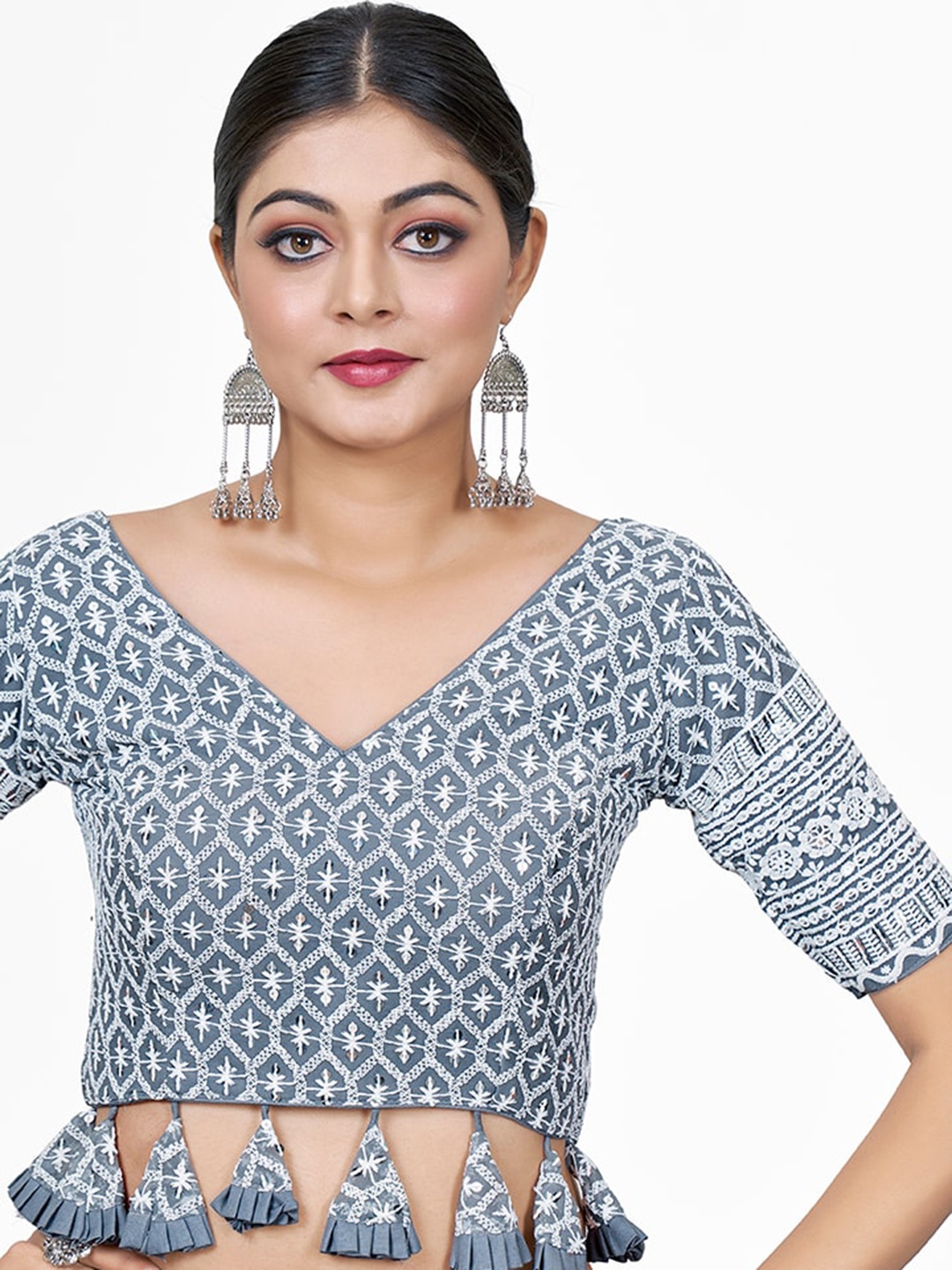 

SHOPGARB Embroidered Saree Blouse, Grey