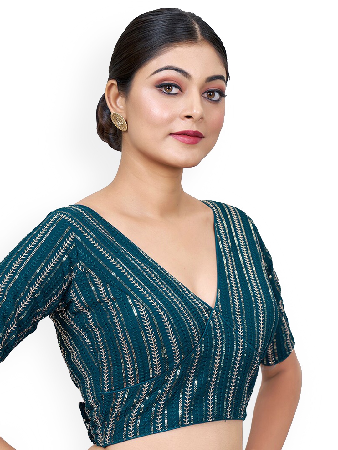 

SHOPGARB Embroidered Saree Blouse, Blue