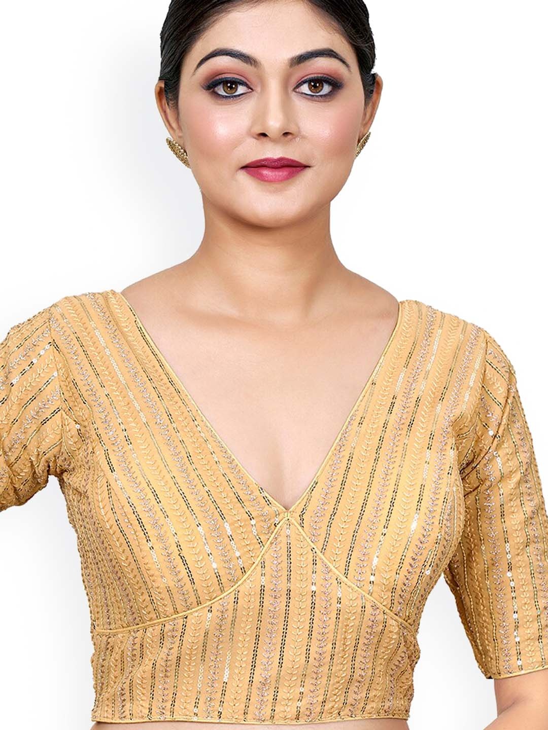

SHOPGARB Embroidered Saree Blouse, Beige