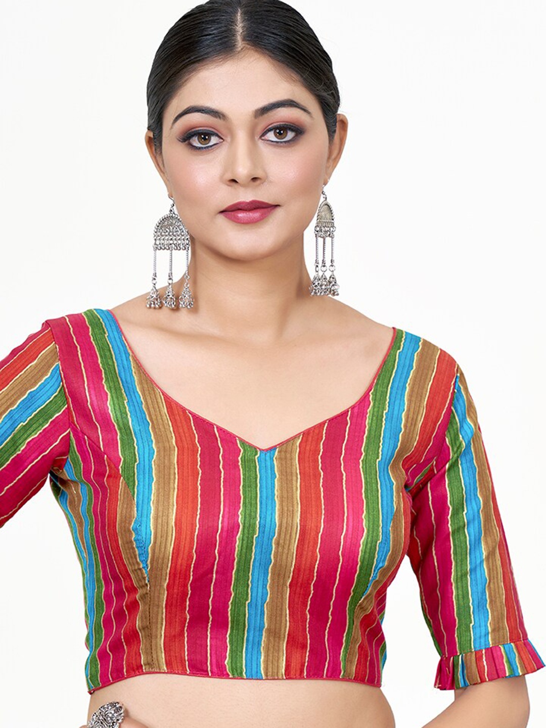

SHOPGARB Printed Saree Blouse, Green