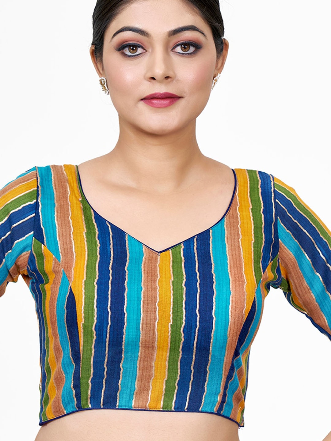 

SHOPGARB Printed Saree Blouse, Blue