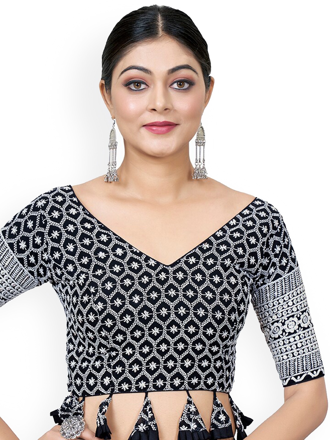 

SHOPGARB Embroidered Saree Blouse, Black