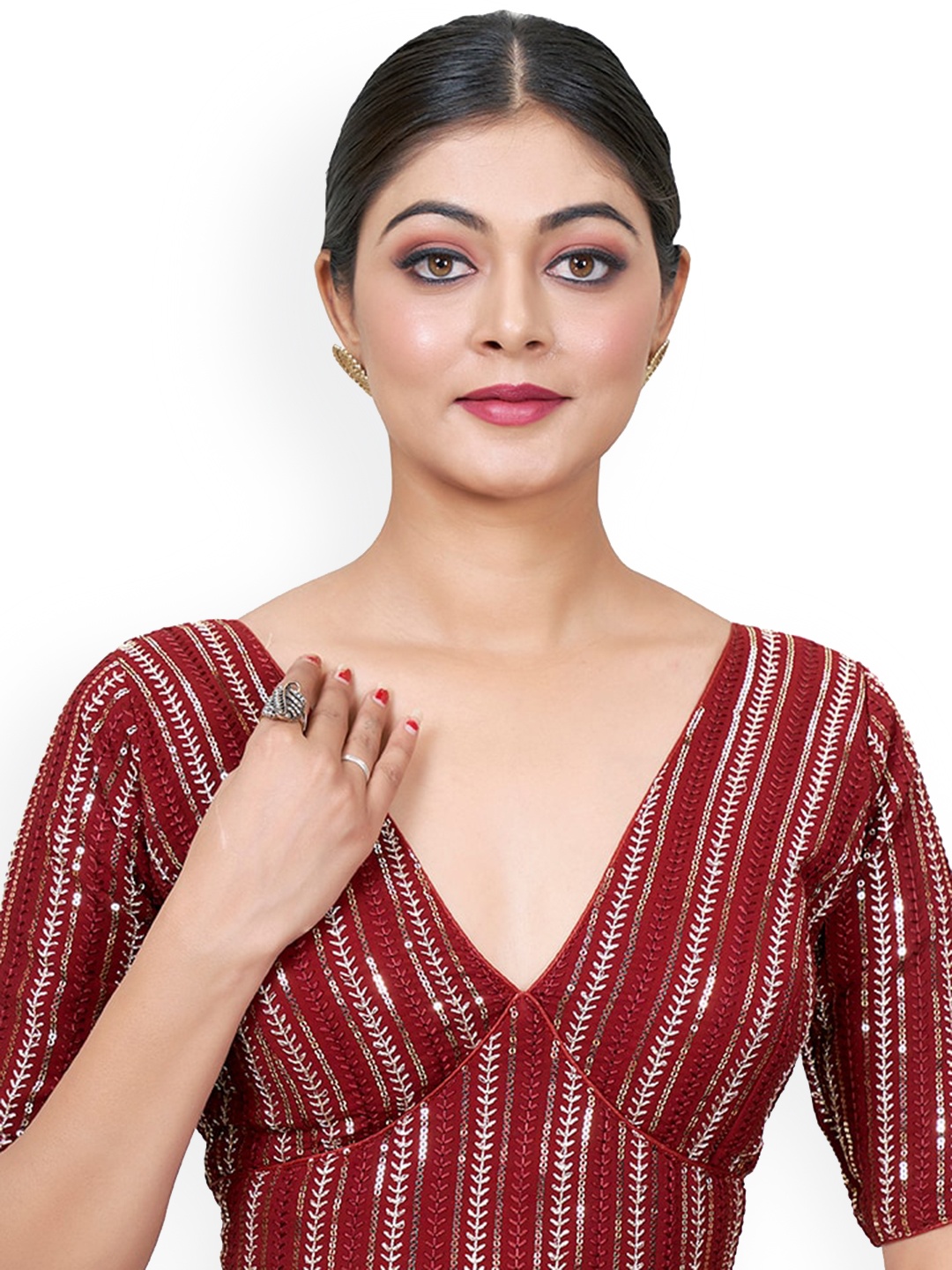 

SHOPGARB Embroidered Saree Blouse, Maroon