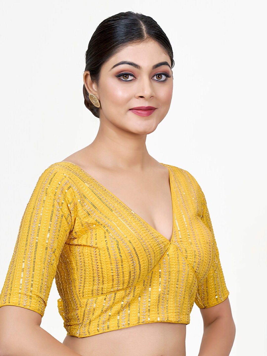 

SHOPGARB Embroidery & Sequence Saree Blouse, Yellow