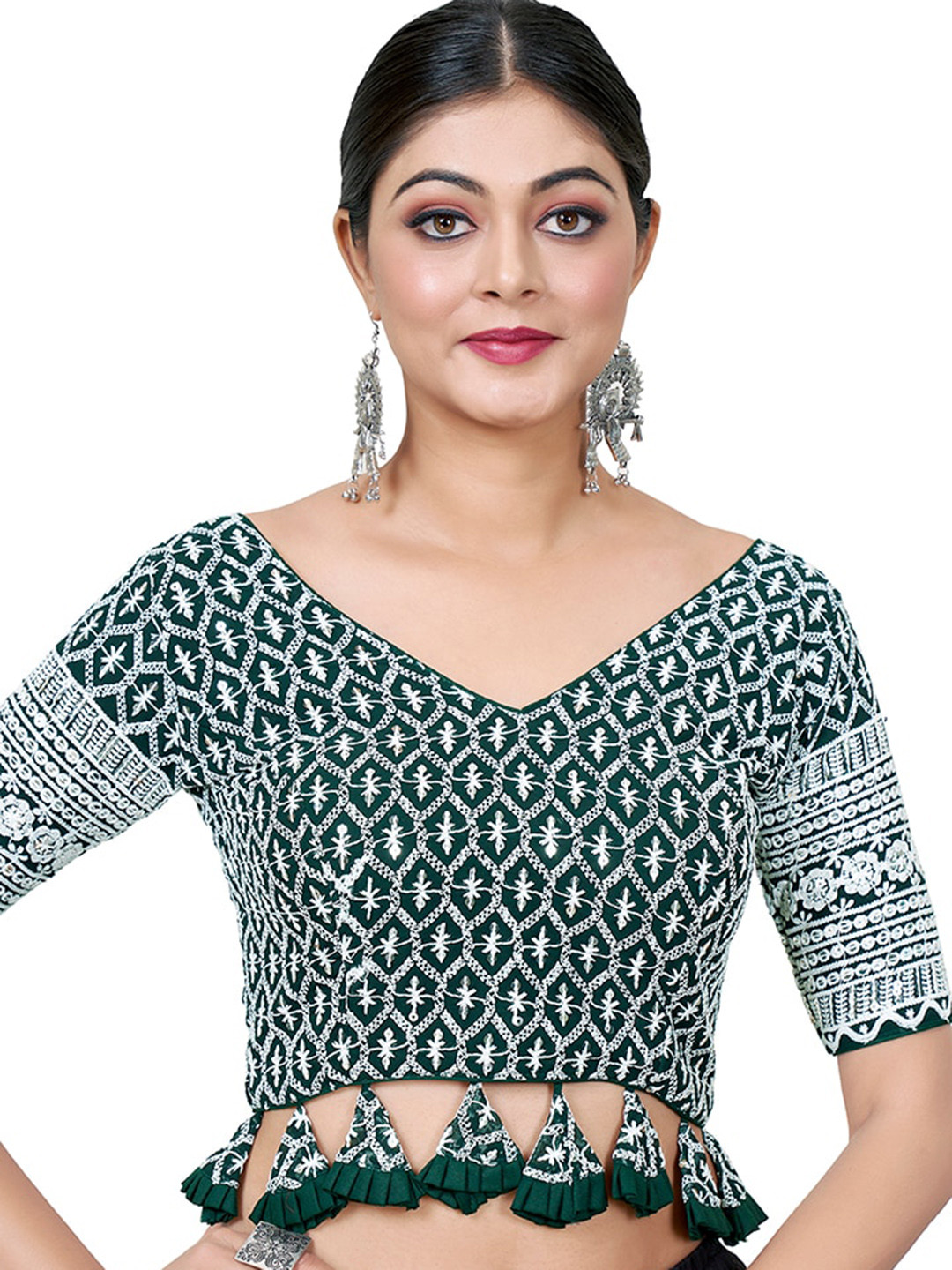 

SHOPGARB Embroidered Saree Blouse, Green
