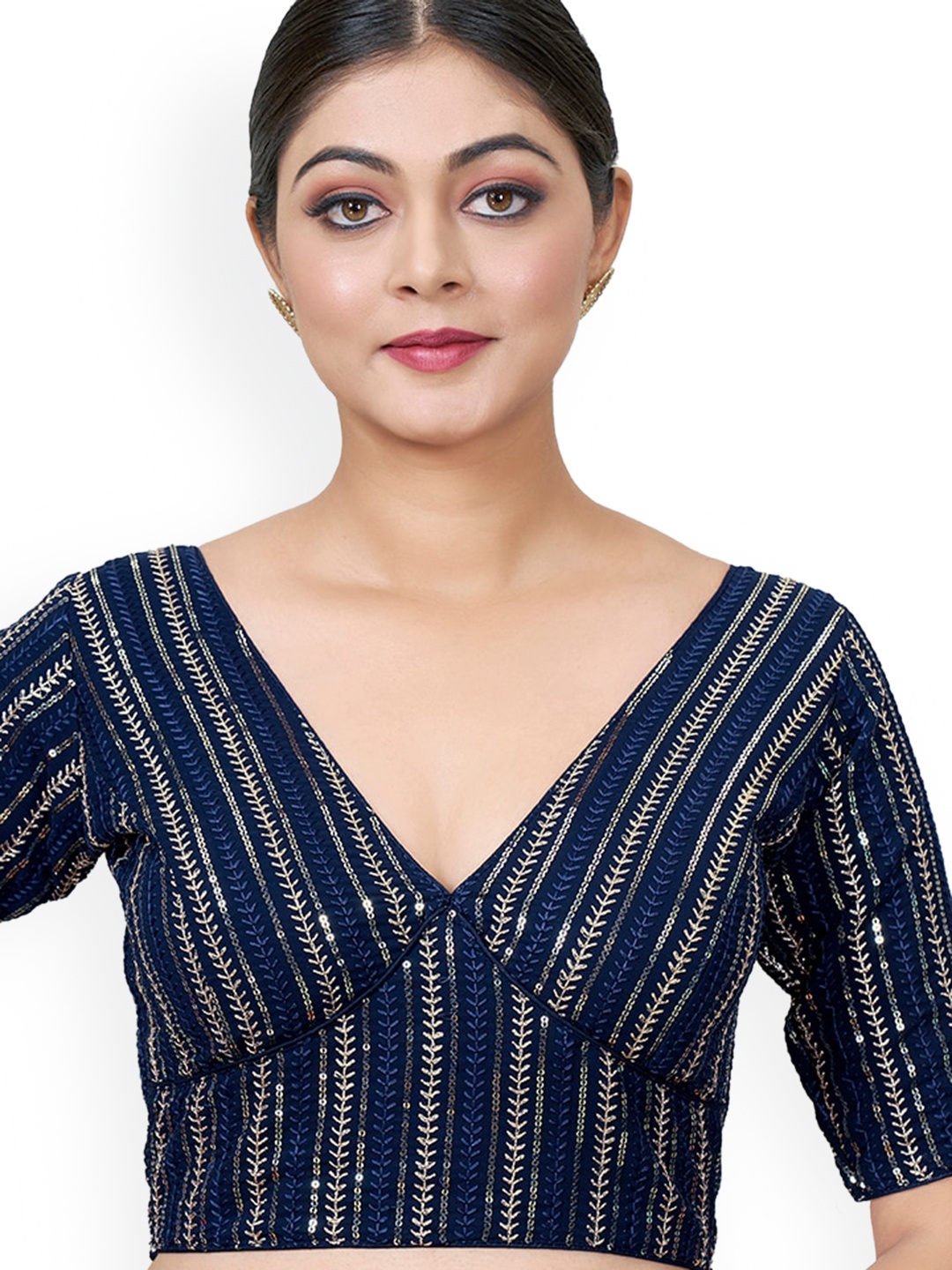 

SHOPGARB Embroidered Saree Blouse, Navy blue