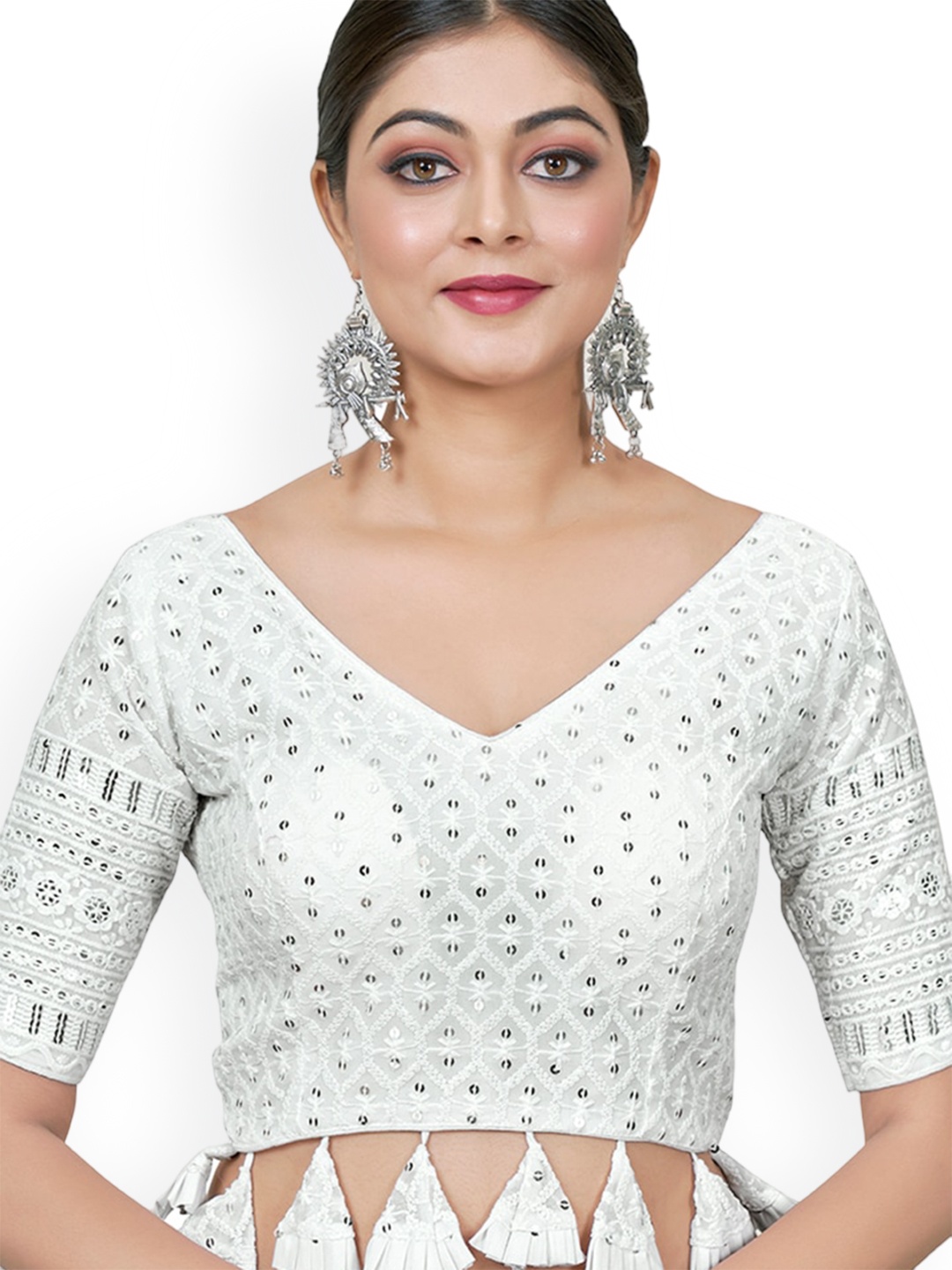 

SHOPGARB Embroidered Saree Blouse, White