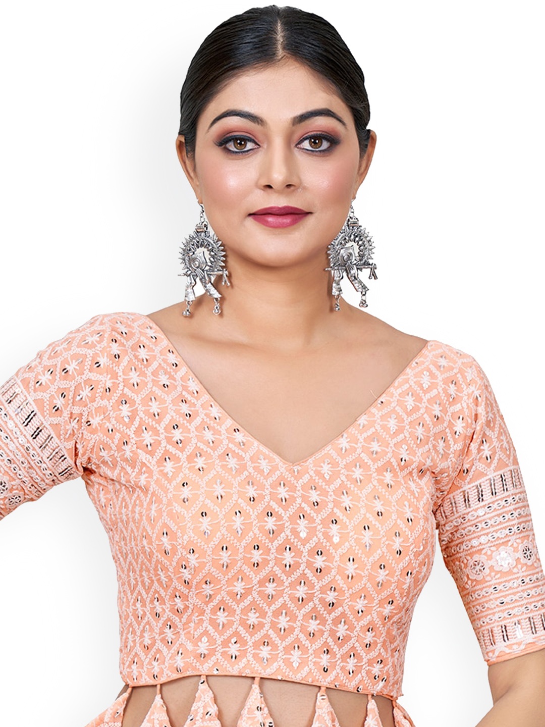 

SHOPGARB Embroidered Saree Blouse, Peach