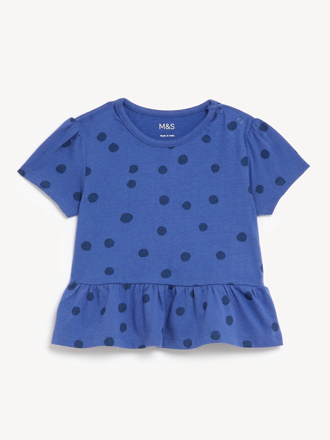 

Marks & Spencer Kids Girls Polka Dots Printed Pure Cotton T-shirt, Blue