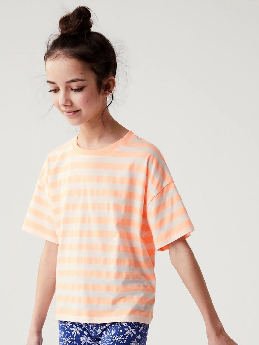 

Marks & Spencer Girls Striped Drop Shoulder Sleeves T-shirt, Coral