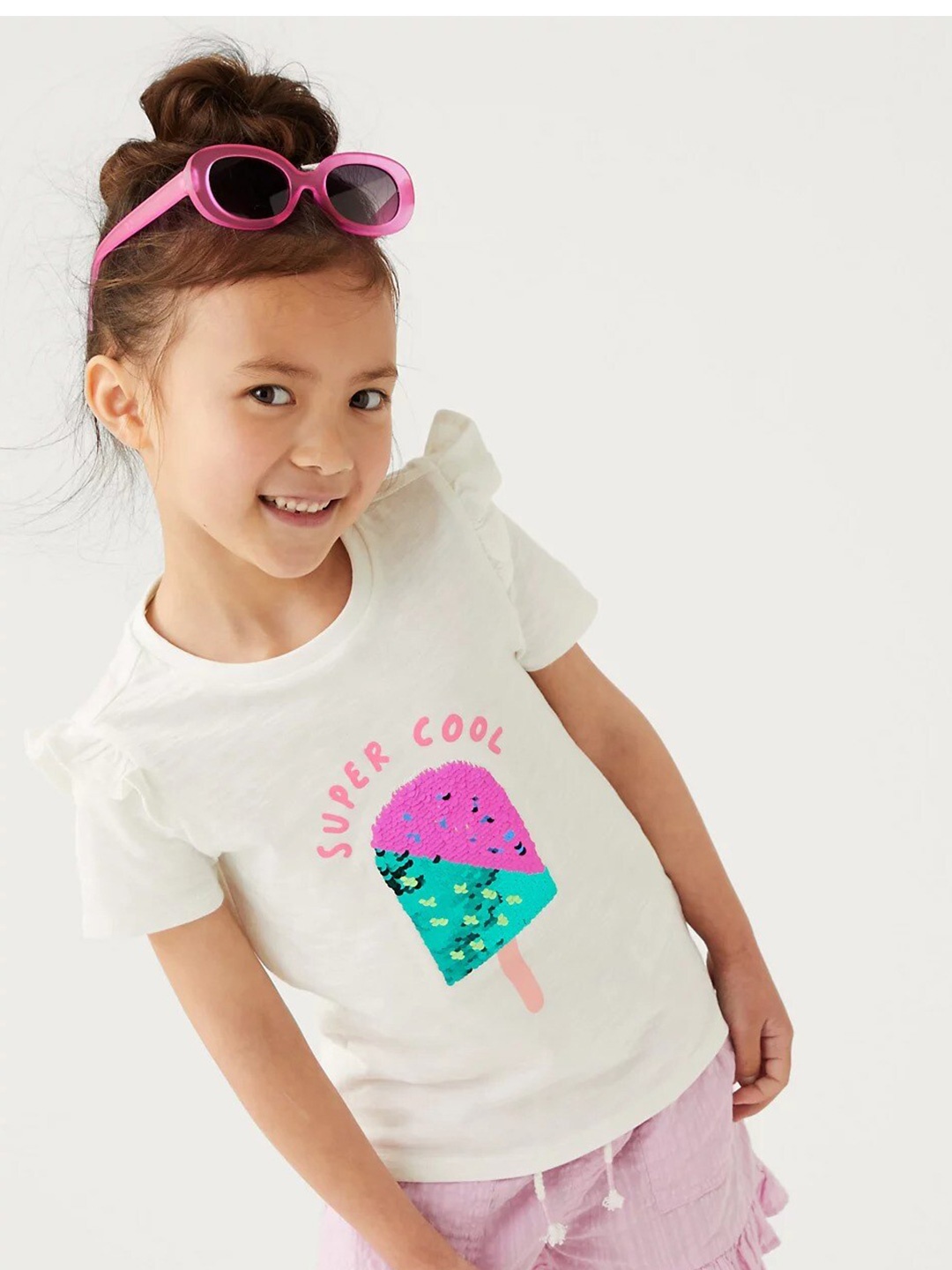 

Marks & Spencer Girls Printed Sequinned T-shirt, White