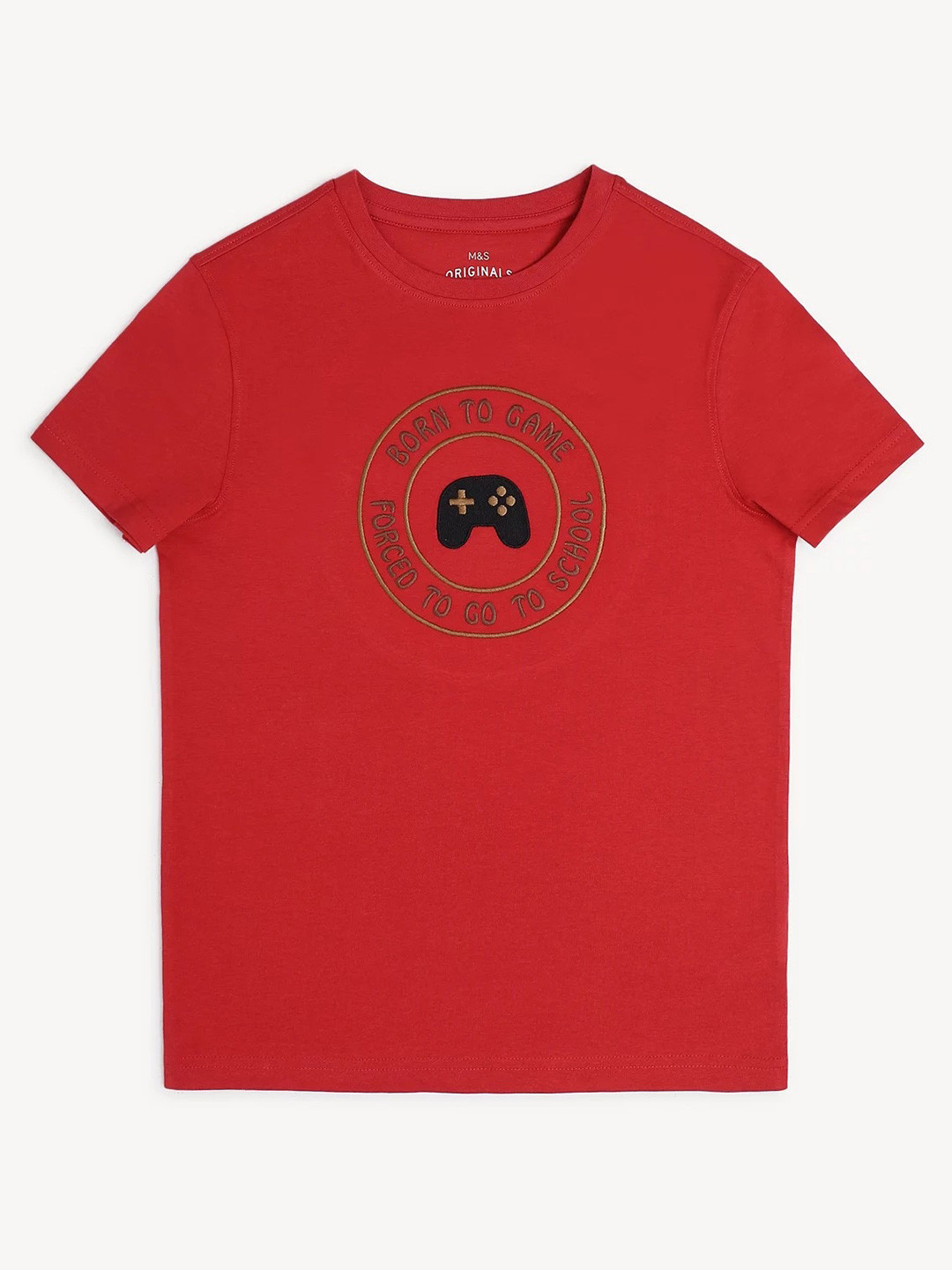 

Marks & Spencer Boys Typography Printed Pure Cotton T-shirt, Red