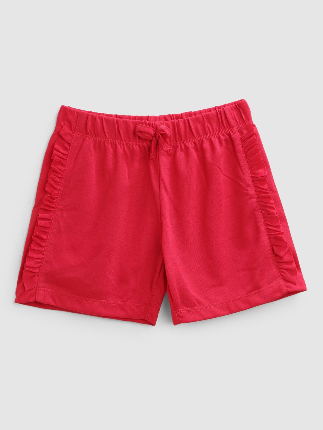 

YK Girls Mid-Rise Above Knee Cotton Shorts, Red