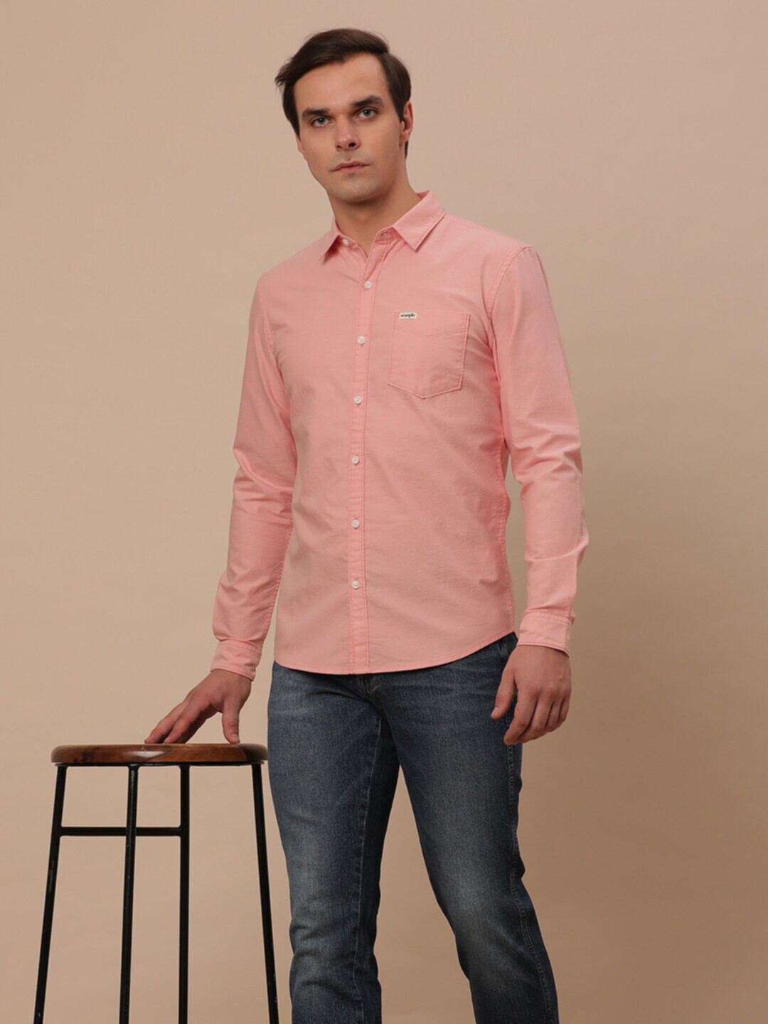

Wrangler Slim Fit Spread Collar Cotton Casual Shirt, Pink