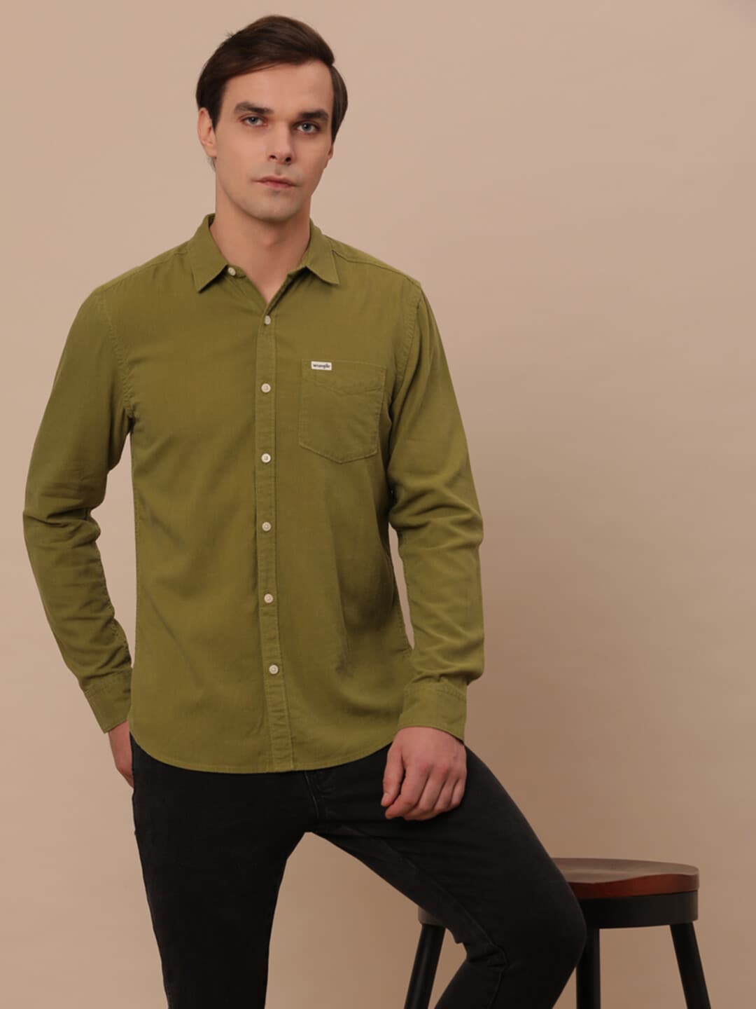 

Wrangler Spread Collar Cotton Casual Shirt, Green