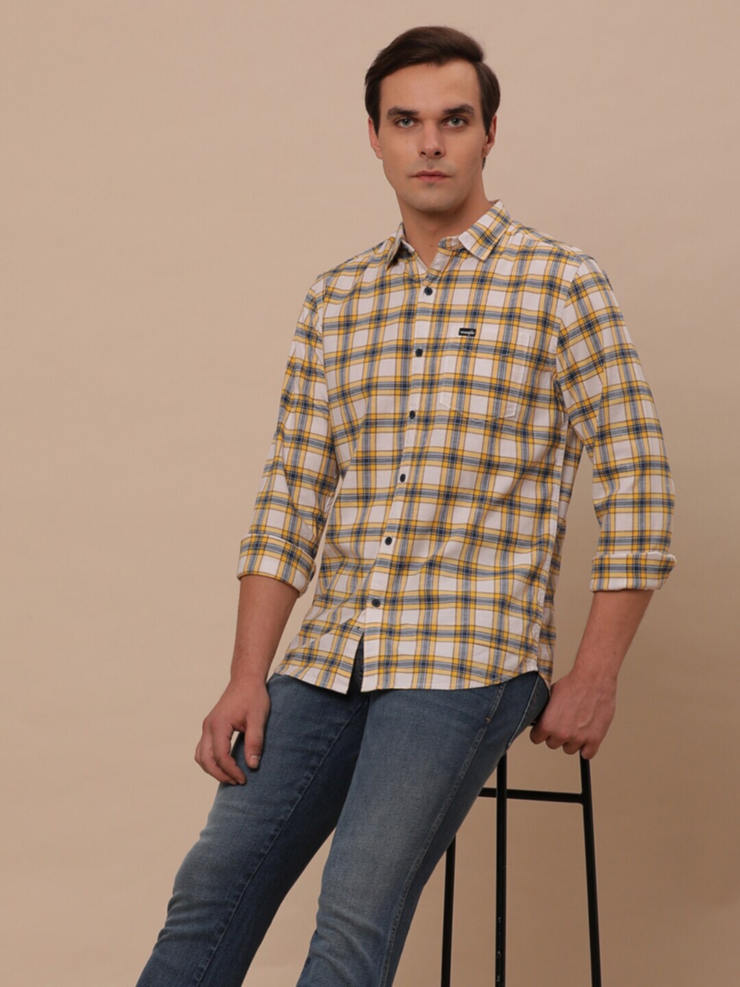 

Wrangler Tartan Checks Cotton Casual Shirt, Yellow