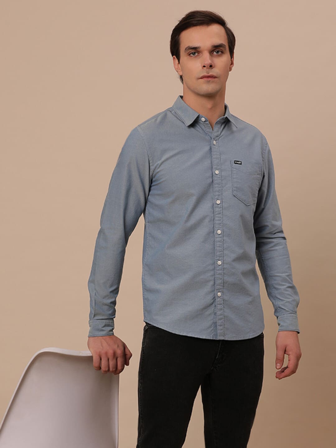 

Wrangler Cotton Slim Fit Opaque Casual Shirt, Blue