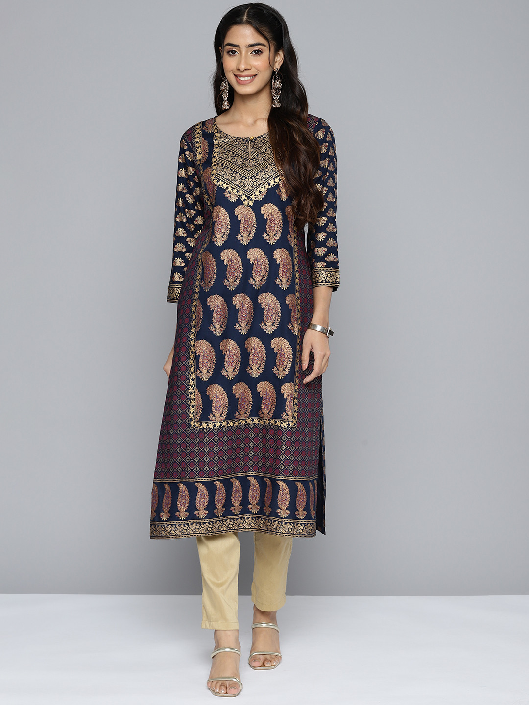 

HERE&NOW Women Blue Ethnic Motifs Printed Kurta
