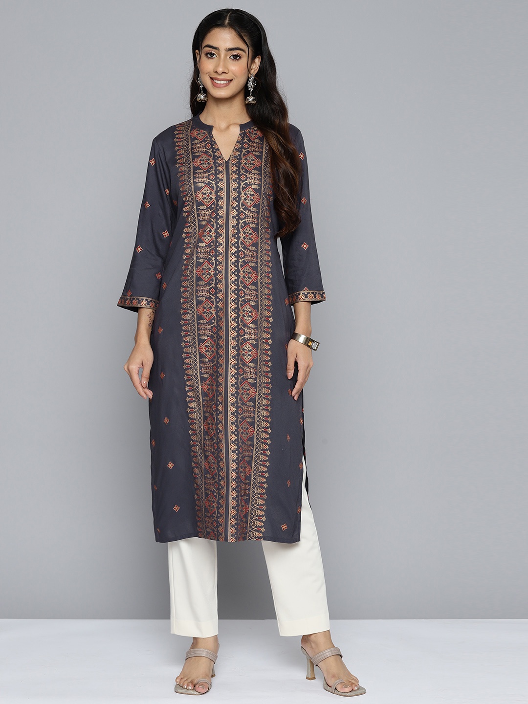 

HERE&NOW Women Grey Ethnic Motifs Printed Kurta