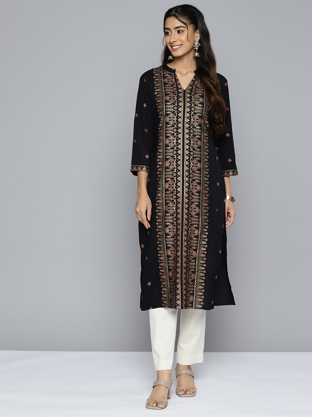 

HERE&NOW Women Black Ethnic Motifs Printed Kurta